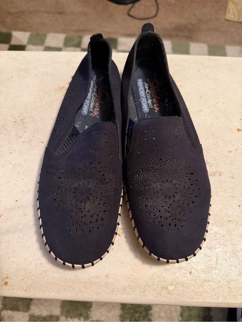 Skechers Navy Slip-On Laser-Cut Floral Casual Shoes